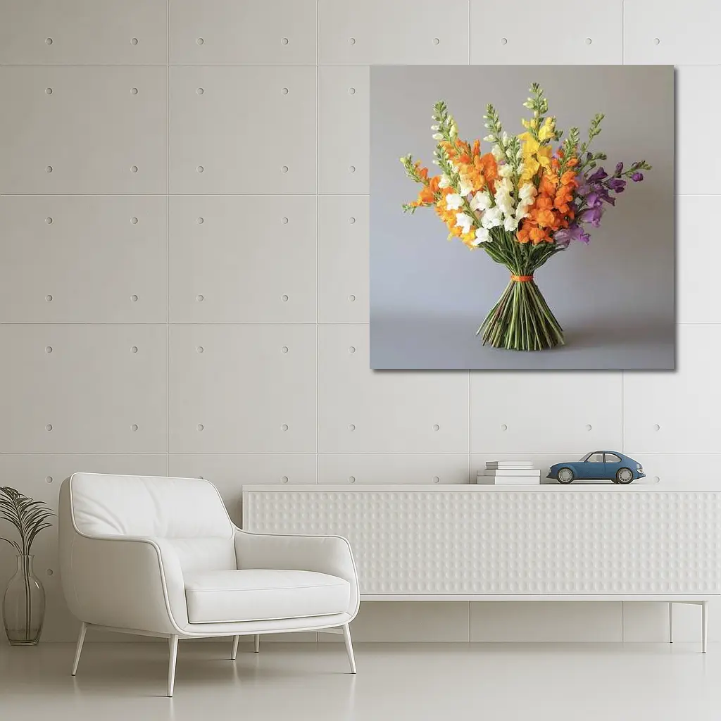 Snapdragon Bouquet Orange Yellow Purple Gray Background – Wall Art