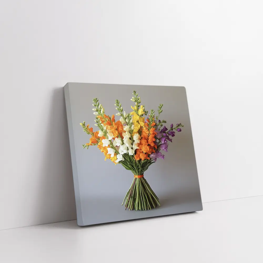 Snapdragon Bouquet Orange Yellow Purple Gray Background – Wall Art
