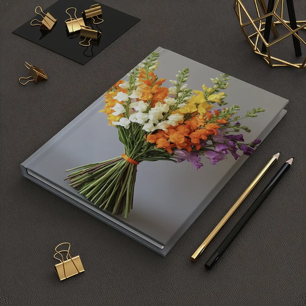 Snapdragon Bouquet Orange Yellow Purple Gray Background – Notebooks