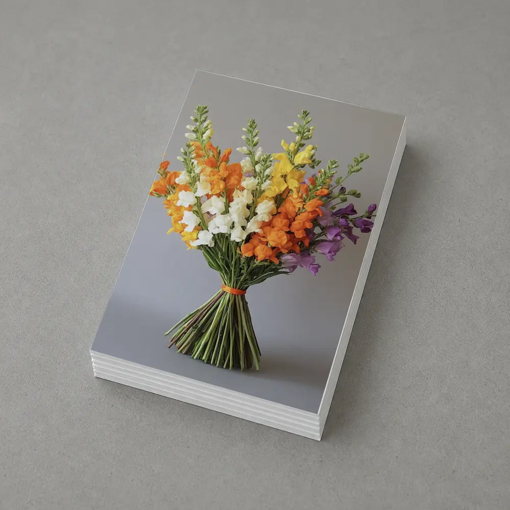 Snapdragon Bouquet Orange Yellow Purple Gray Background – Postcards