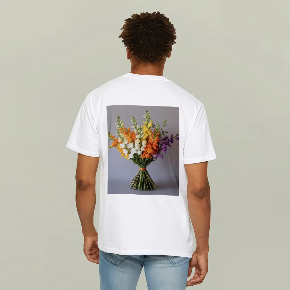 Snapdragon Bouquet Orange Yellow Purple Gray Background – T-Shirts