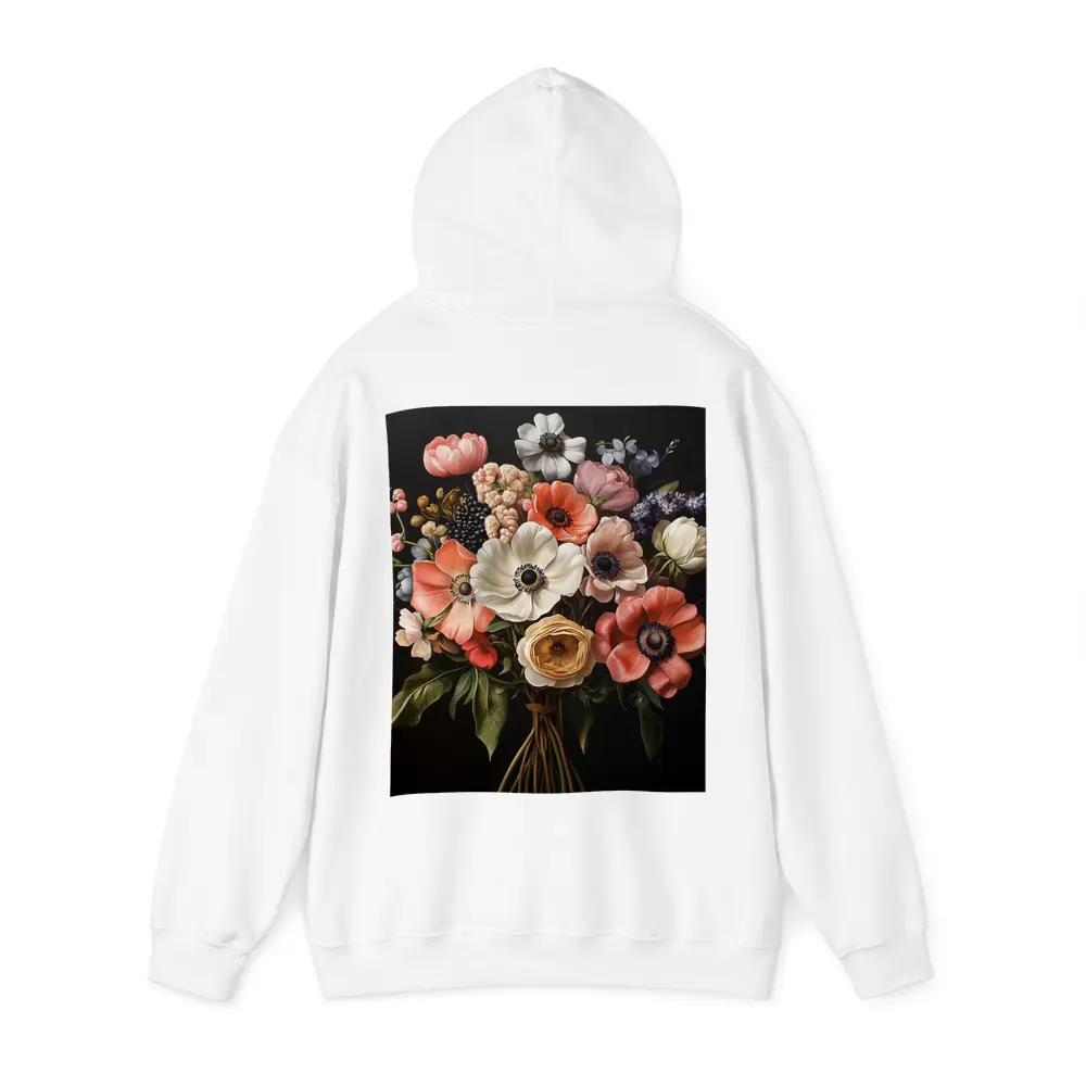 Anemone Bouquet Dark Background Botanical Painting – Hoodies