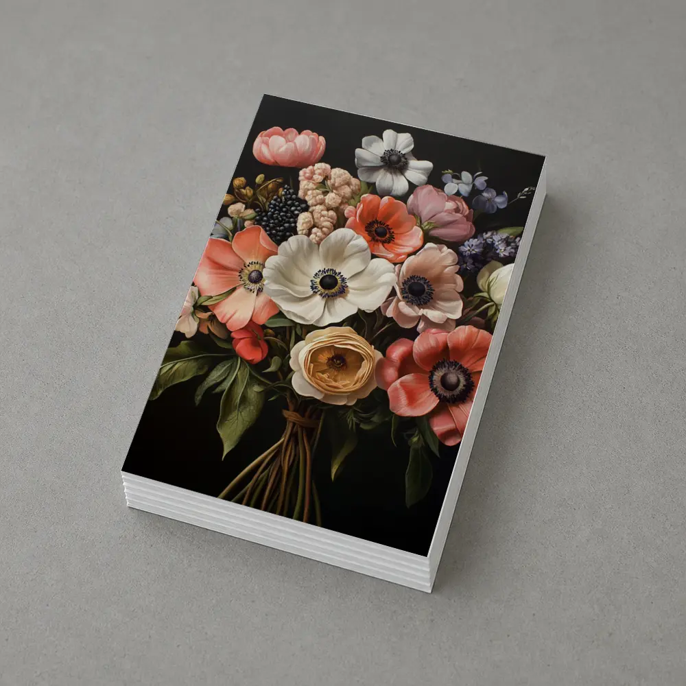 Anemone Bouquet Dark Background Botanical Painting – Postcards