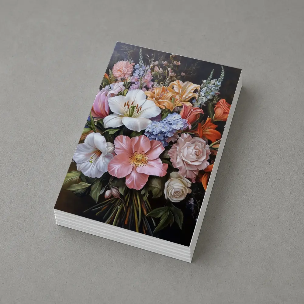 Mixed Flower Bouquet Dark Background Oil Painting – Postcards
