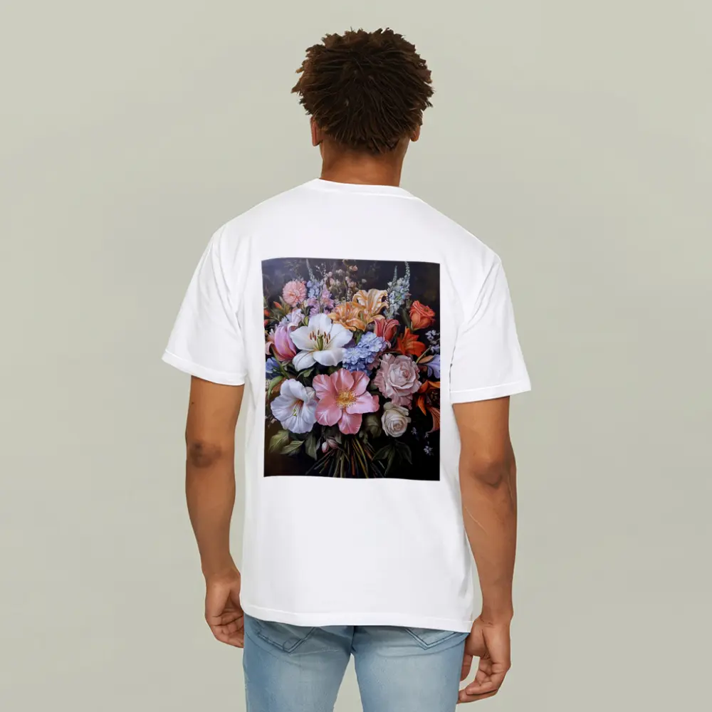 Mixed Flower Bouquet Dark Background Oil Painting – T-Shirts