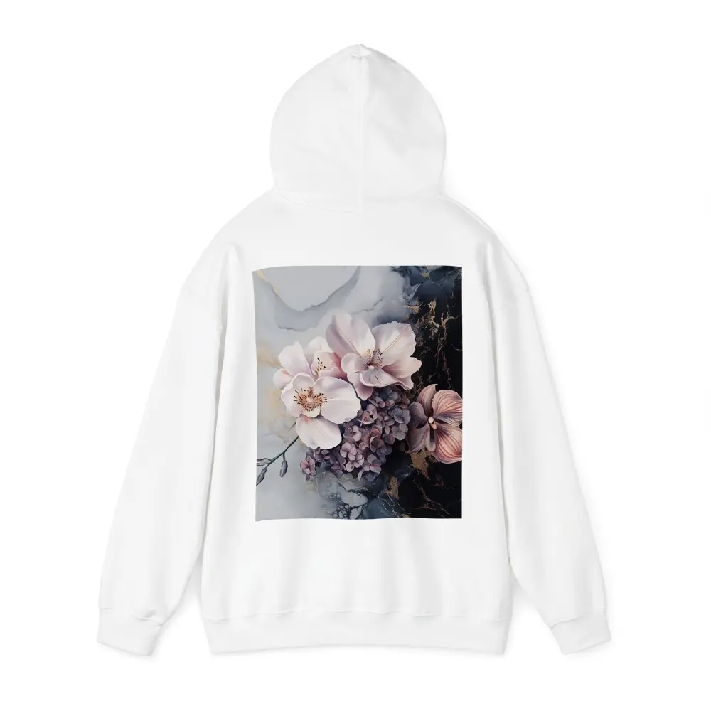 Pink Orchids Hydrangeas Dark Marble Gold Background – Hoodies