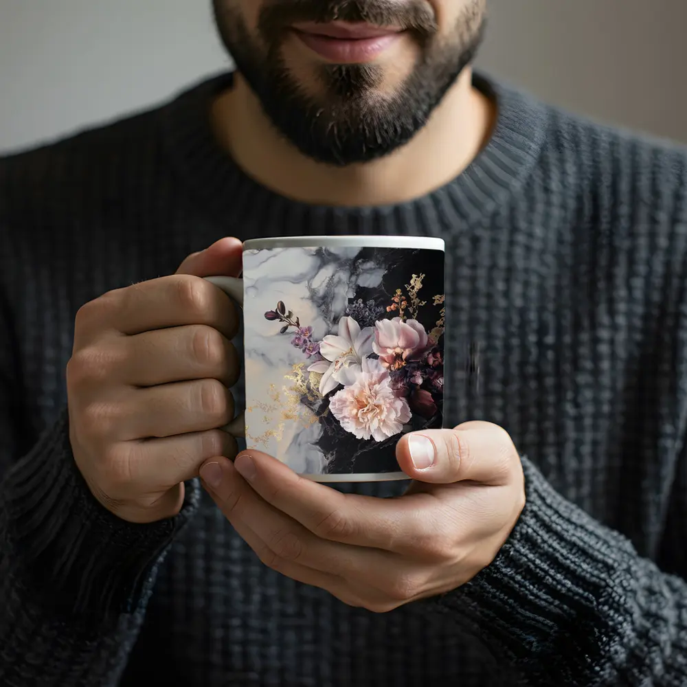 Peonies and Lilies on Dark Marble – Mugs