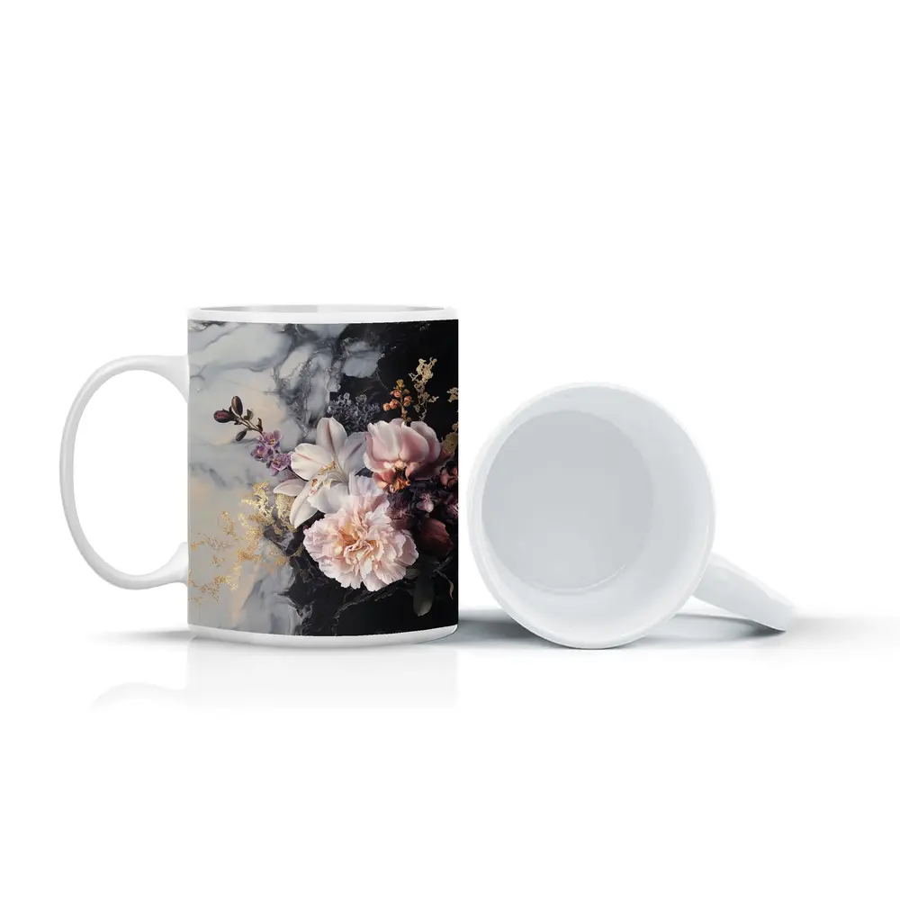Peonies and Lilies on Dark Marble – Mugs