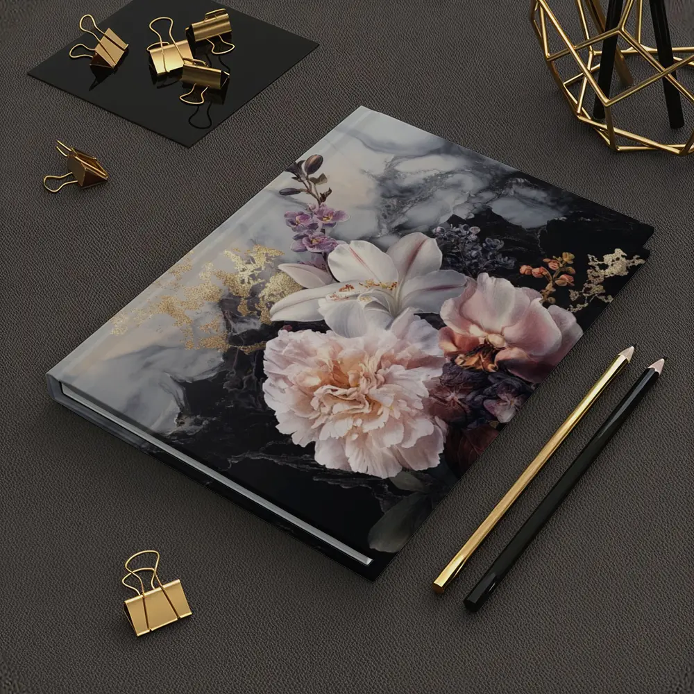 Peonies and Lilies on Dark Marble – Notebooks