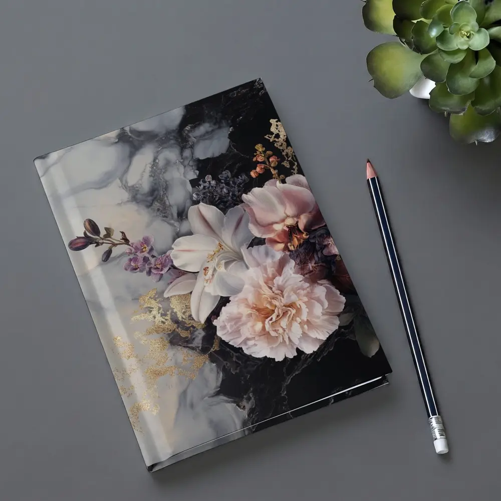 Peonies and Lilies on Dark Marble – Notebooks