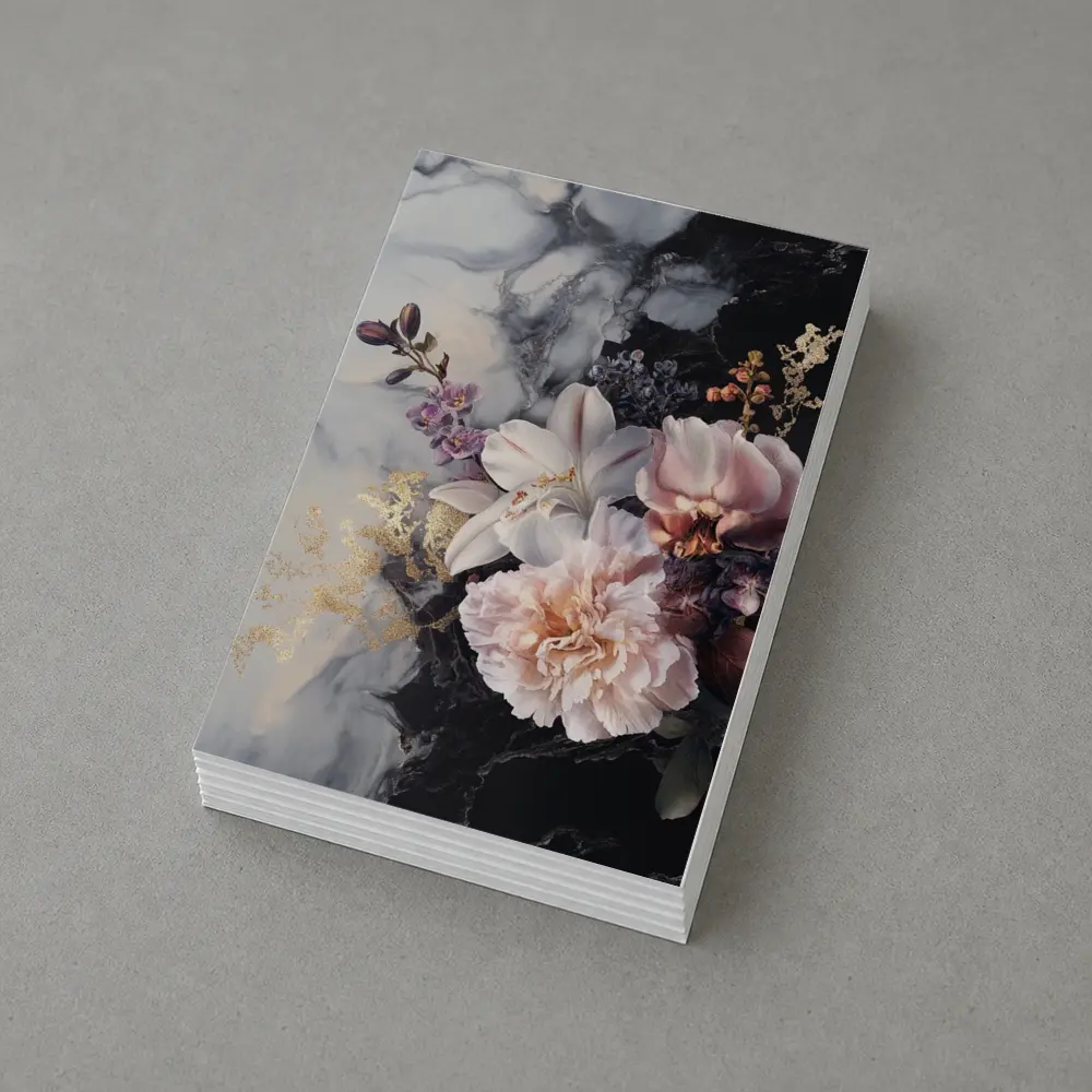 Peonies and Lilies on Dark Marble – Postcards