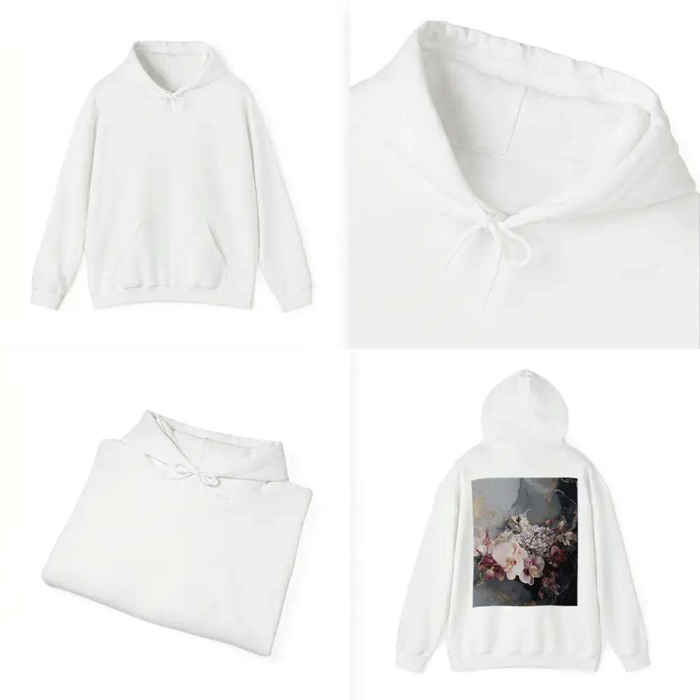 Orchid Hydrangea Bouquet Dark Marble Gold – Hoodies