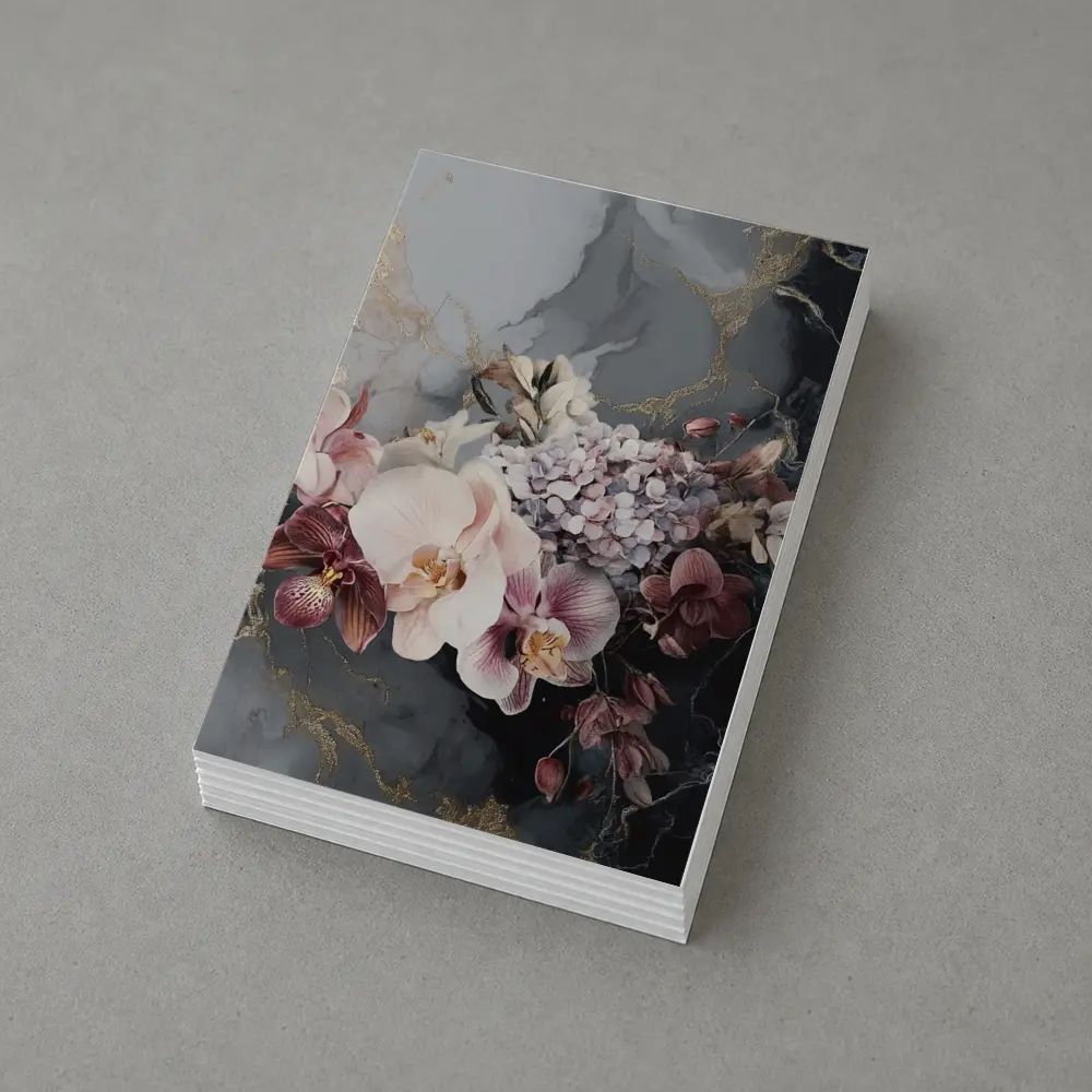 Orchid Hydrangea Bouquet Dark Marble Gold – Postcards