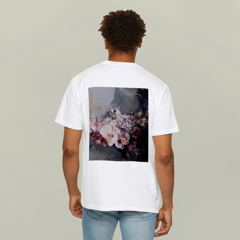 Orchid Hydrangea Bouquet Dark Marble Gold – T-Shirts