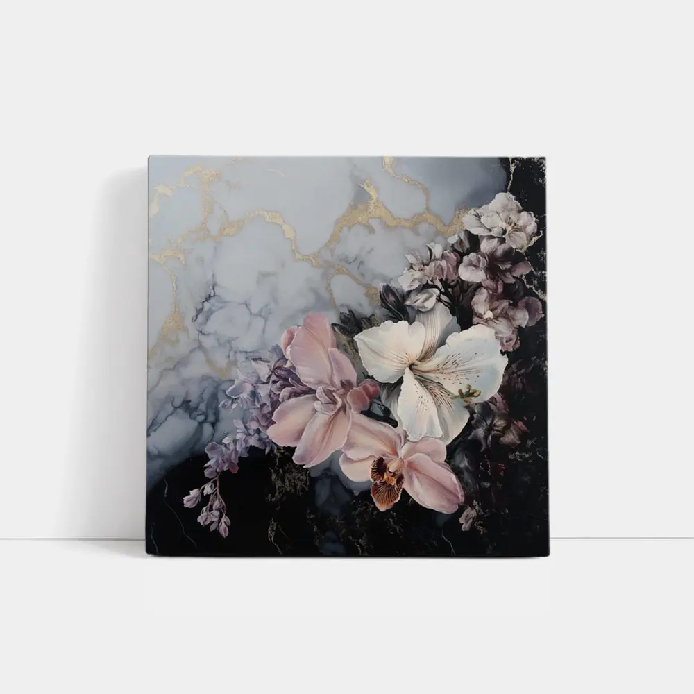 Orchids and Florals on Marble Gold – Wall Art