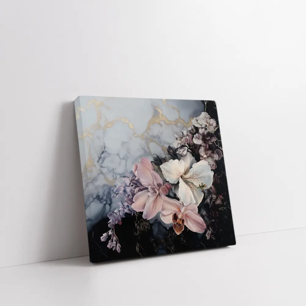 Orchids and Florals on Marble Gold – Wall Art