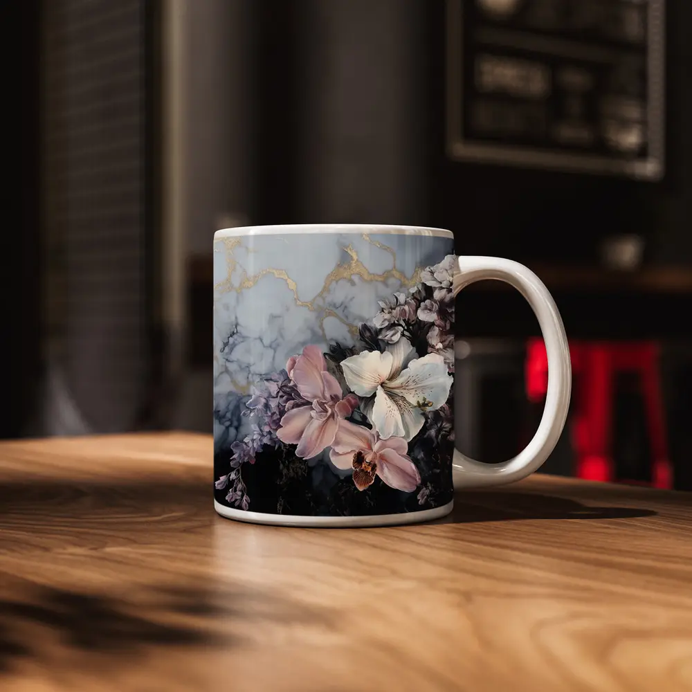 Orchids and Florals on Marble Gold – Mugs