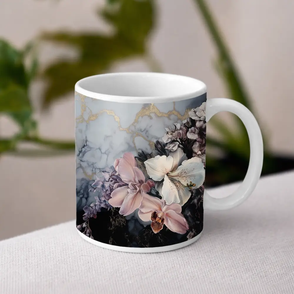 Orchids and Florals on Marble Gold – Mugs