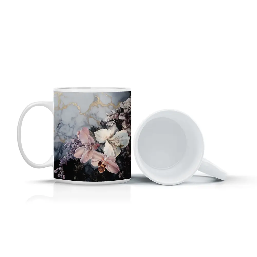 Orchids and Florals on Marble Gold – Mugs