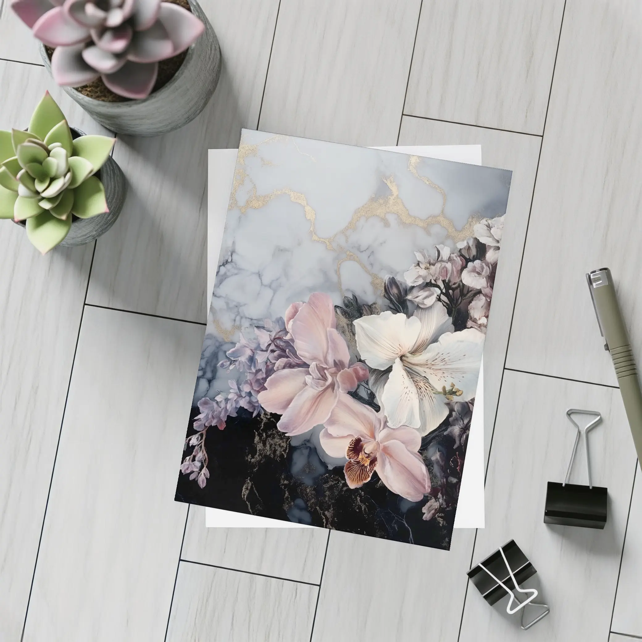 Orchids and Florals on Marble Gold – Postcards