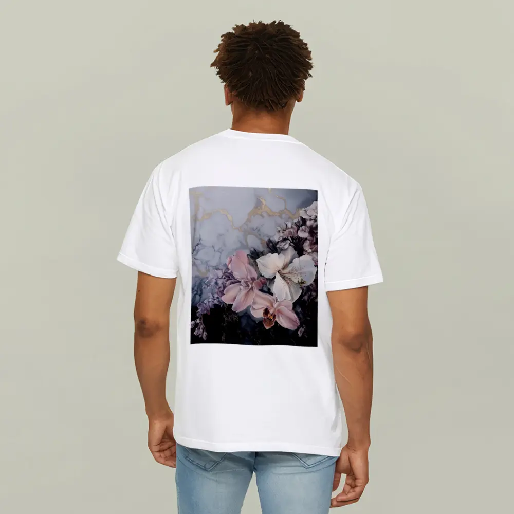 Orchids and Florals on Marble Gold – T-Shirts