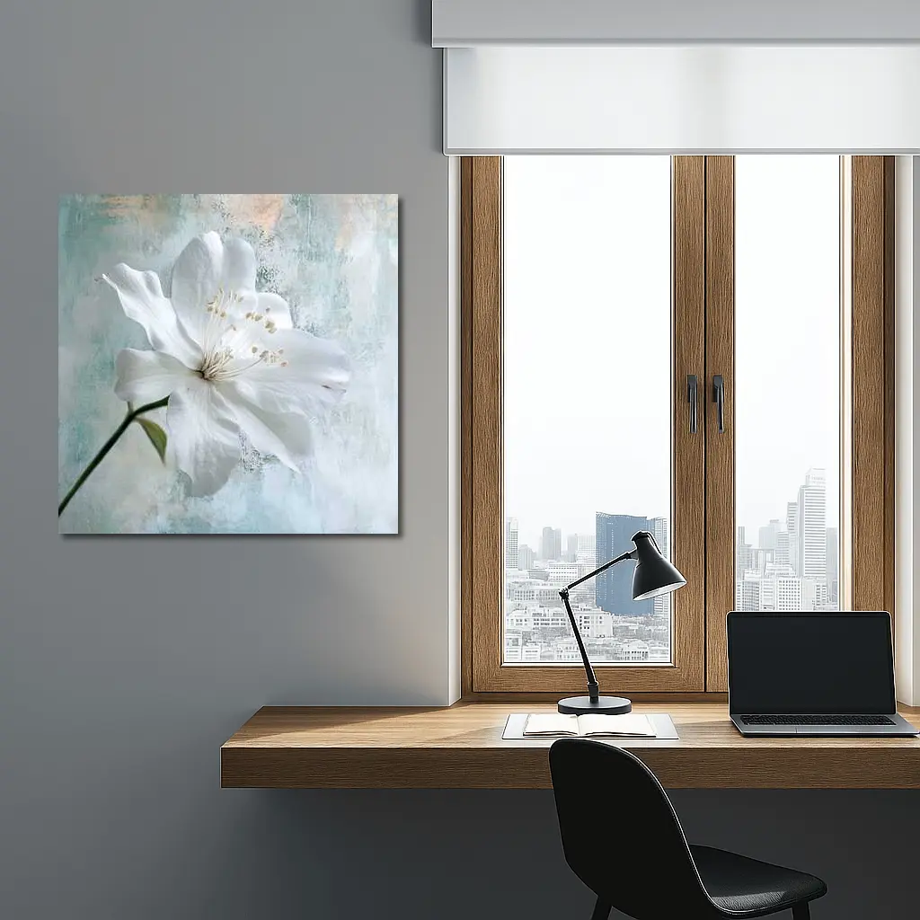 White Clematis Flower Teal Textured Background – Wall Art