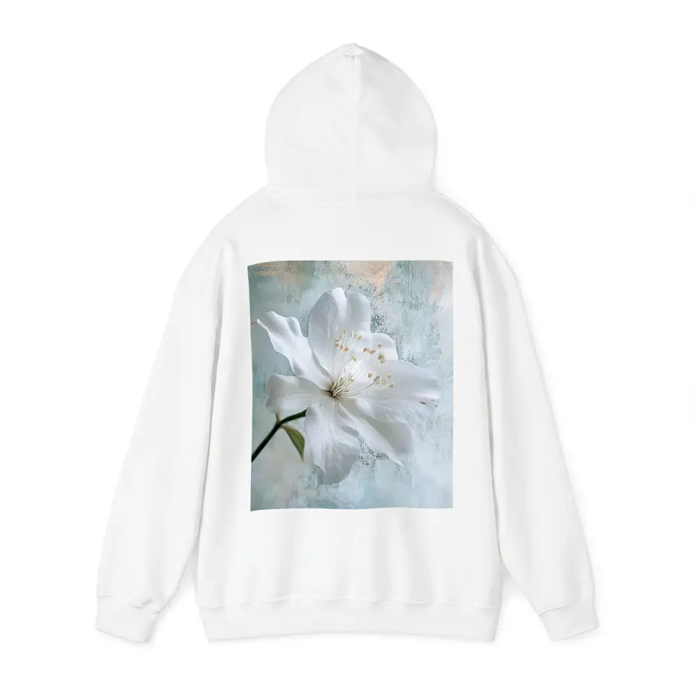 White Clematis Flower Teal Textured Background – Hoodies