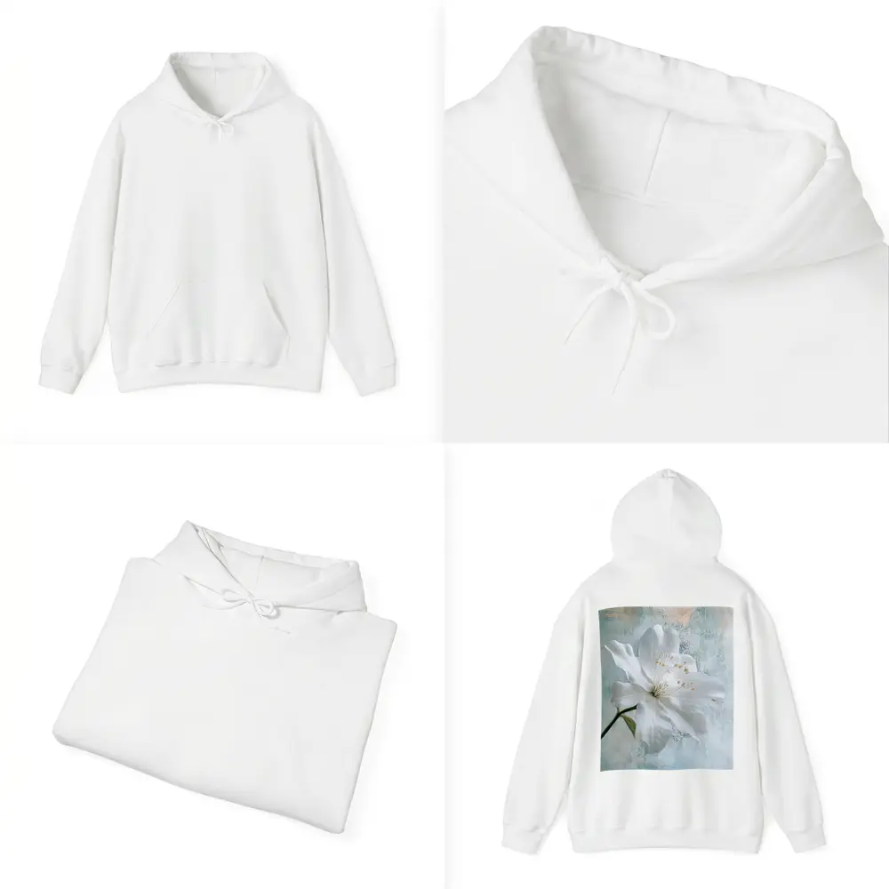 White Clematis Flower Teal Textured Background – Hoodies