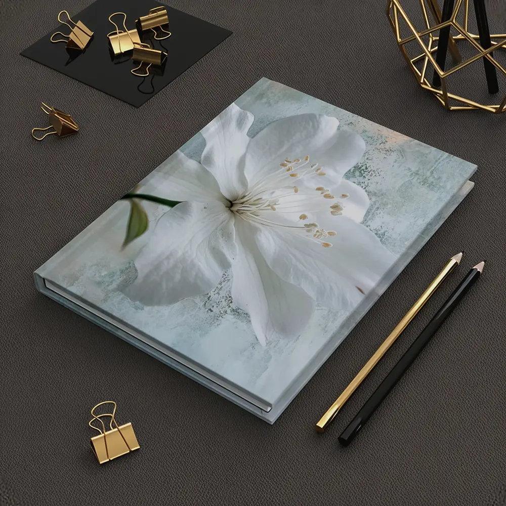 White Clematis Flower Teal Textured Background – Notebooks