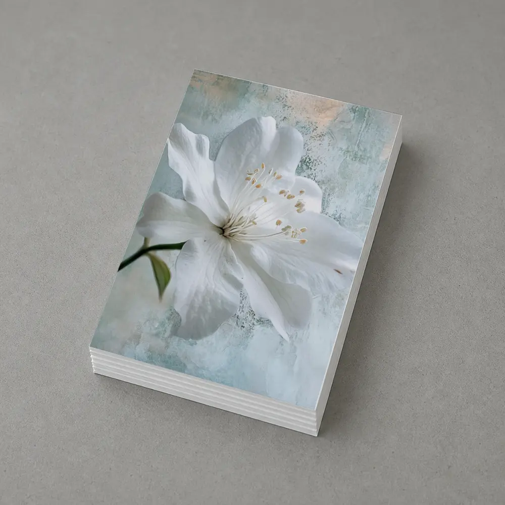 White Clematis Flower Teal Textured Background – Postcards