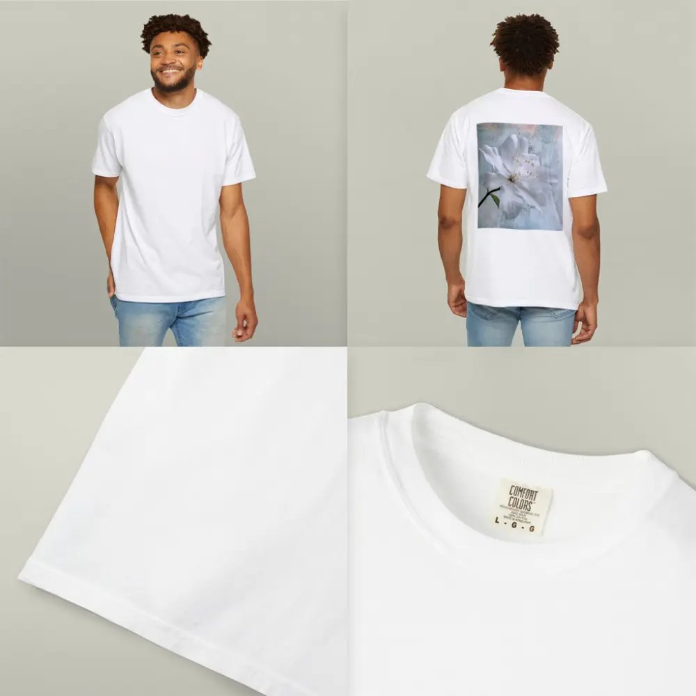 White Clematis Flower Teal Textured Background – T-Shirts