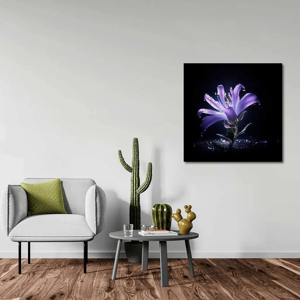 Purple Lily Flower Dark Black Background – Wall Art