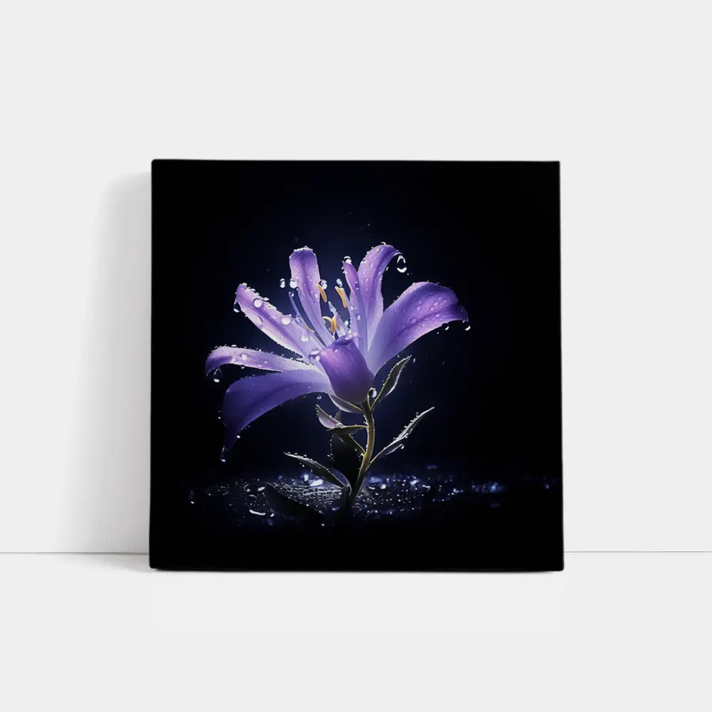 Purple Lily Flower Dark Black Background – Wall Art