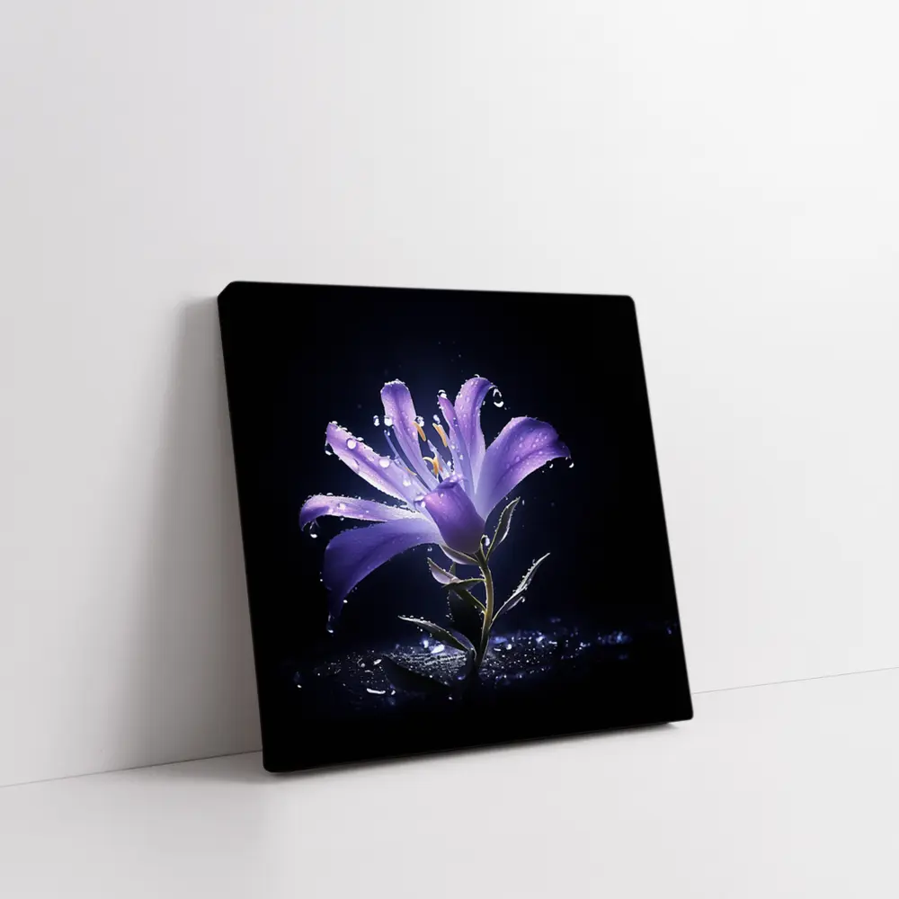 Purple Lily Flower Dark Black Background – Wall Art