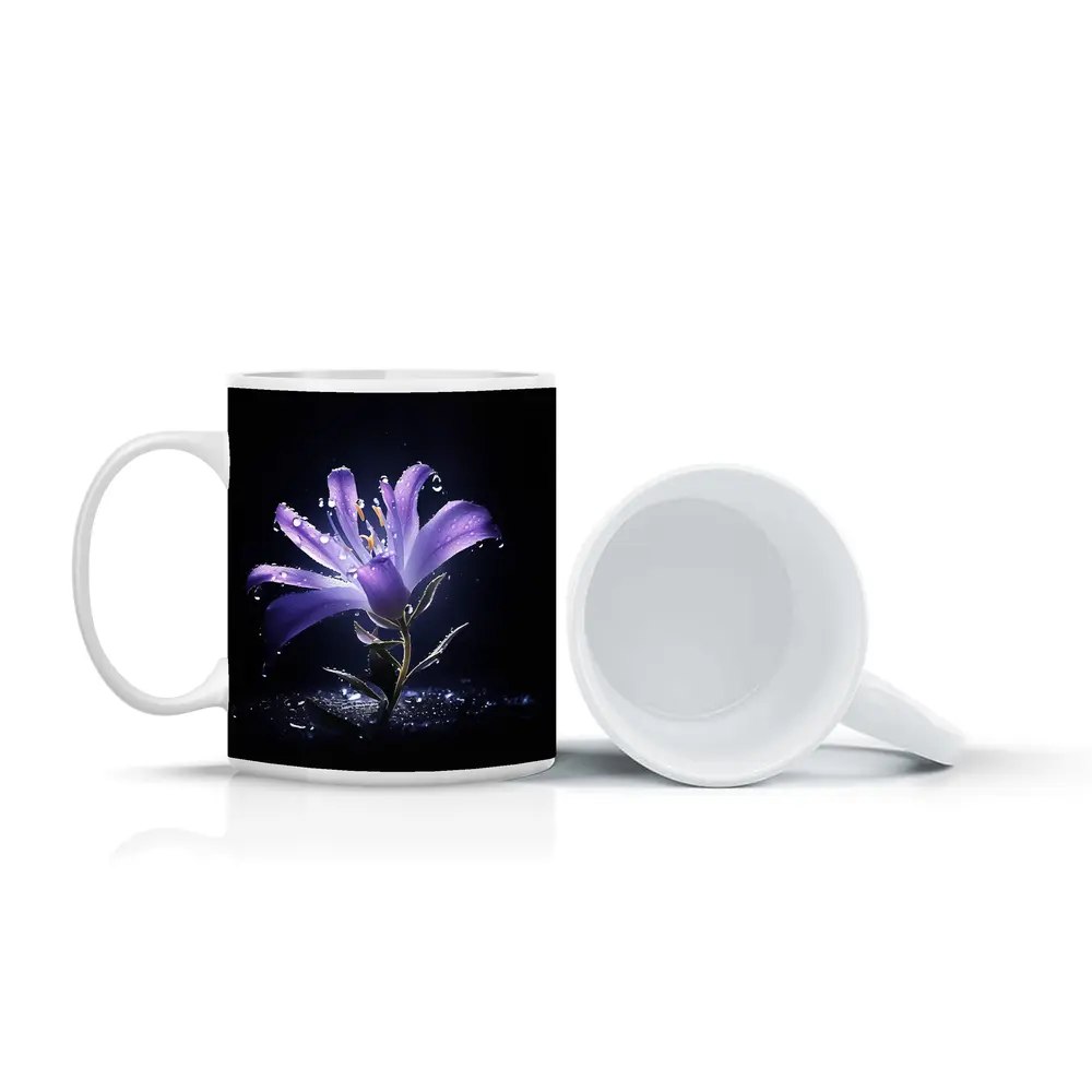 Purple Lily Flower Dark Black Background – Mugs