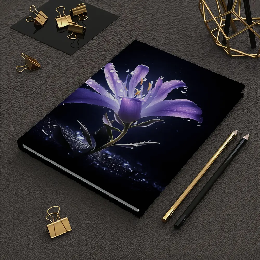 Purple Lily Flower Dark Black Background – Notebooks