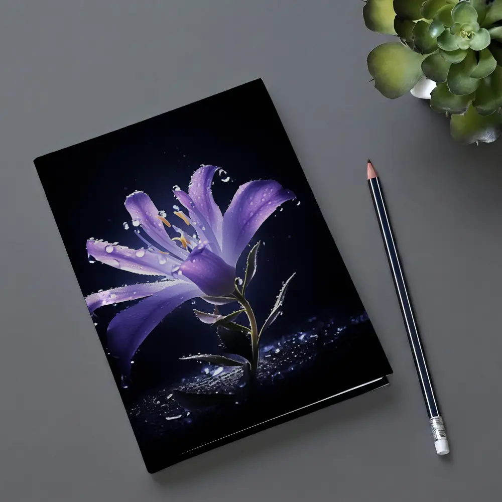Purple Lily Flower Dark Black Background – Notebooks