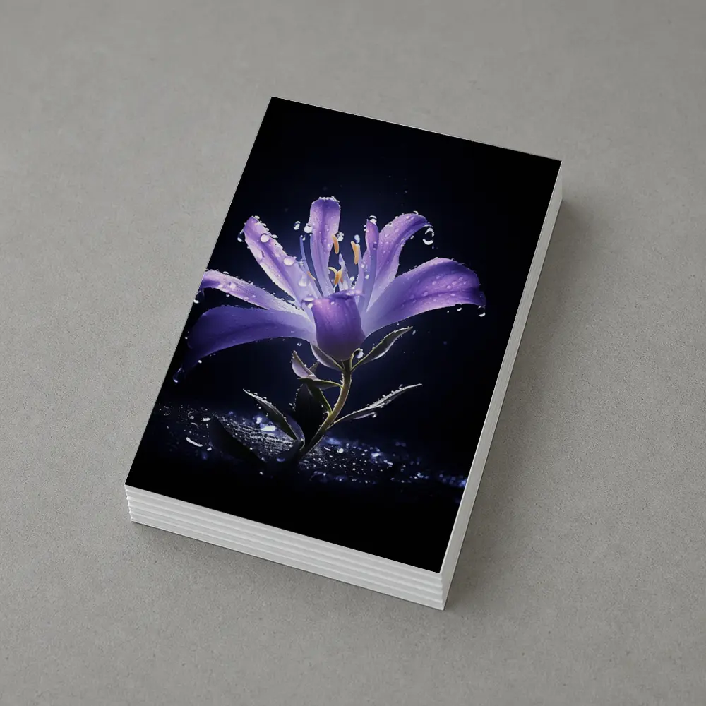 Purple Lily Flower Dark Black Background – Postcards
