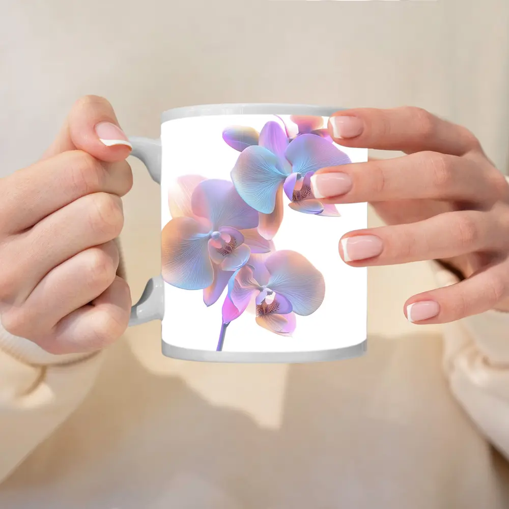 Pastel Orchid Flowers on White Background – Mugs