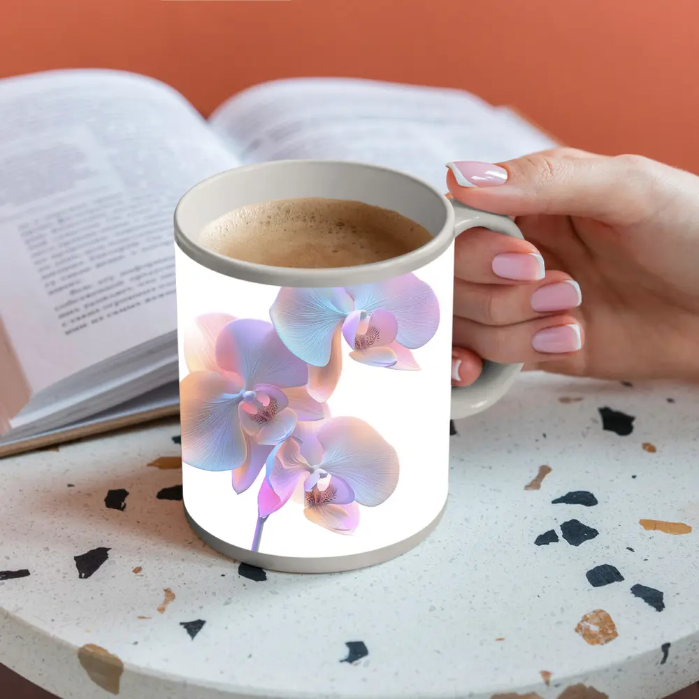 Pastel Orchid Flowers on White Background – Mugs