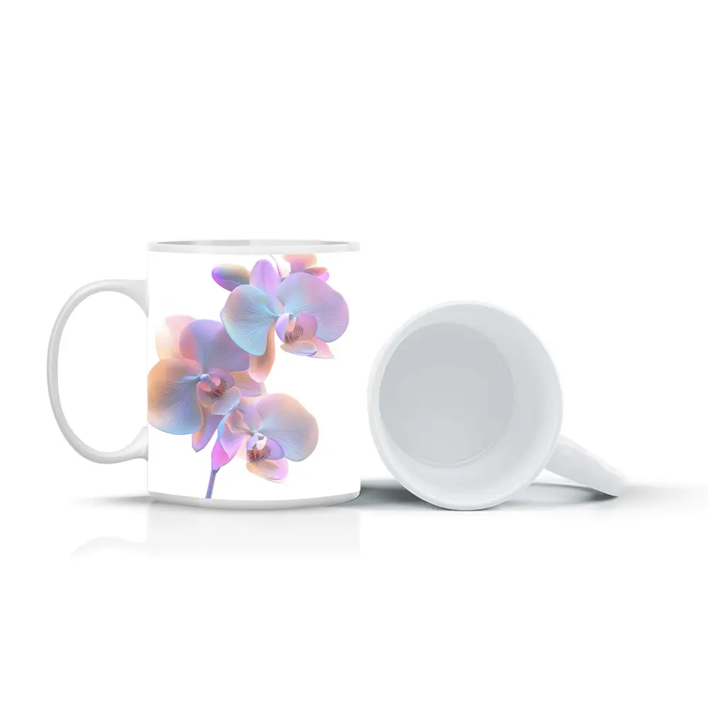 Pastel Orchid Flowers on White Background – Mugs