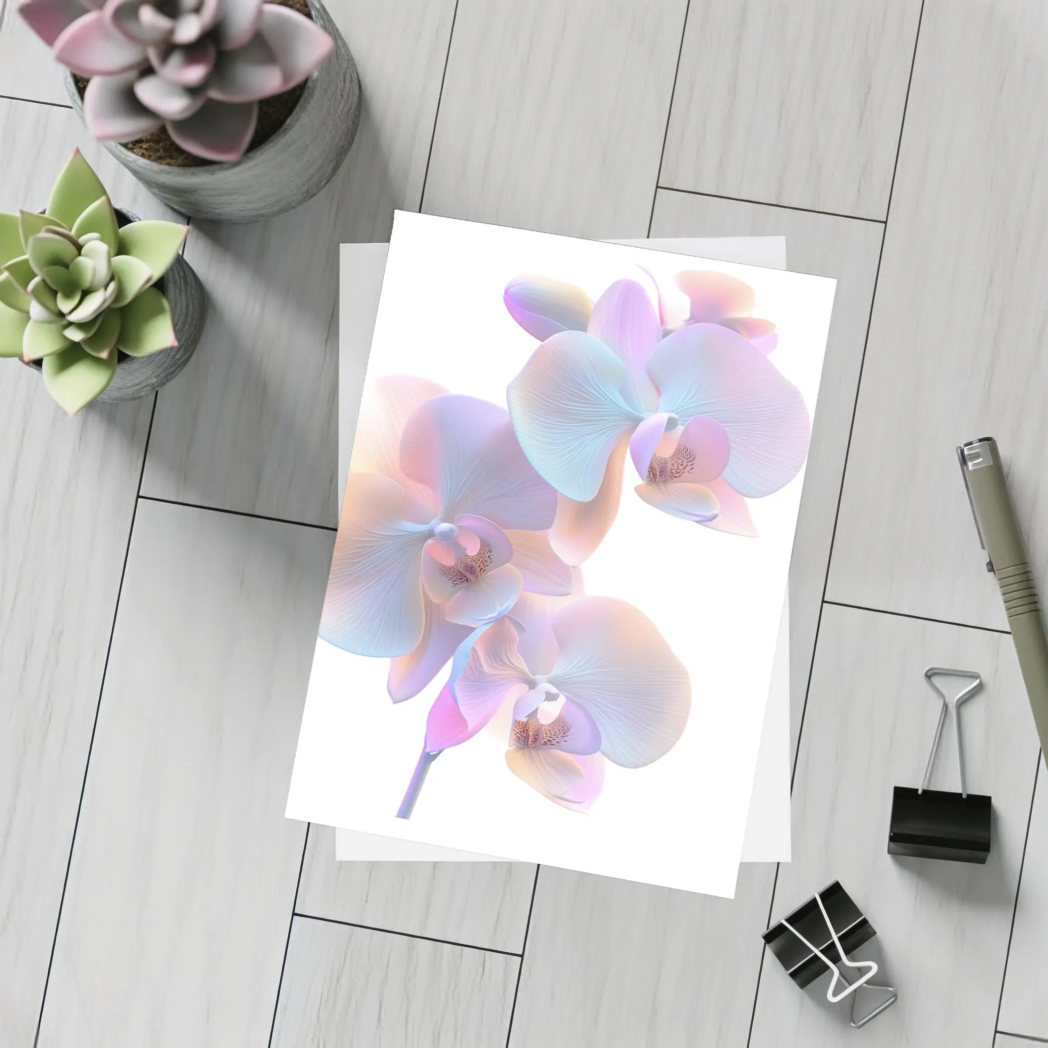 Pastel Orchid Flowers on White Background – Postcards