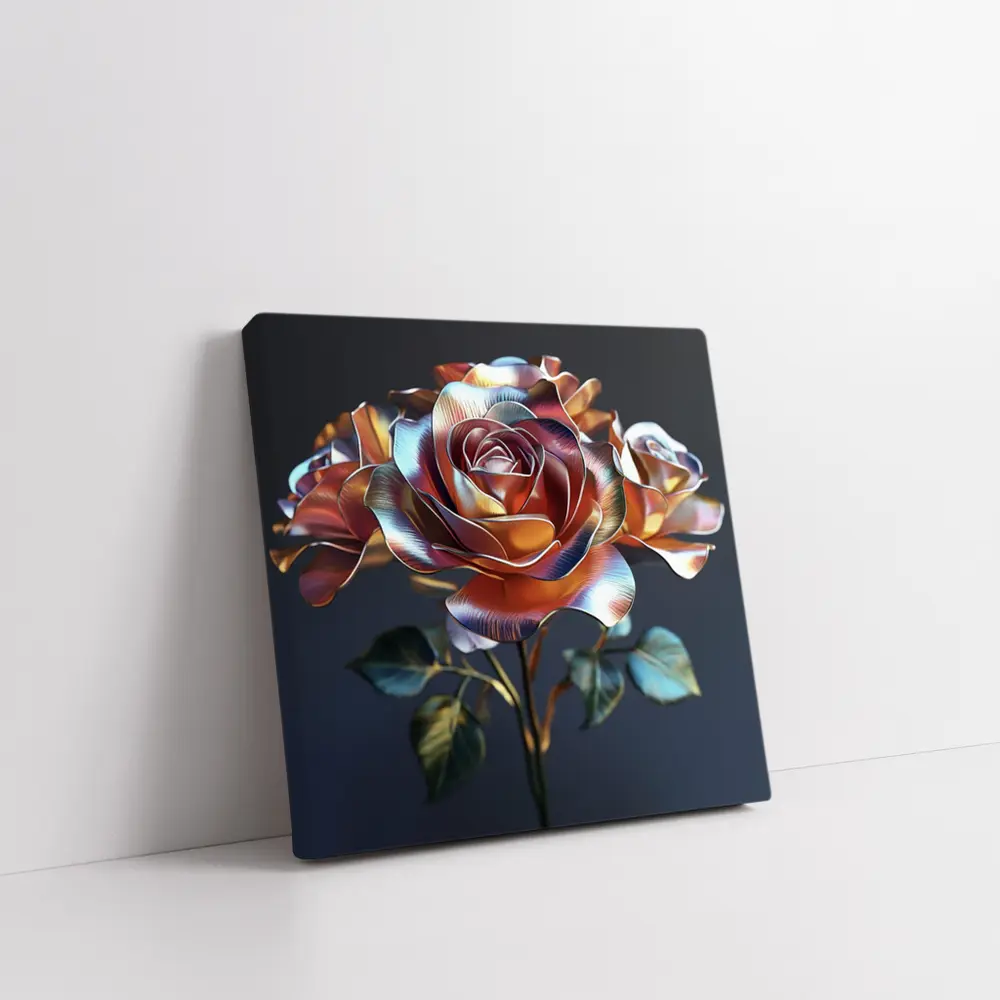 Metallic Rose Iridescent Petals Dark Background – Wall Art