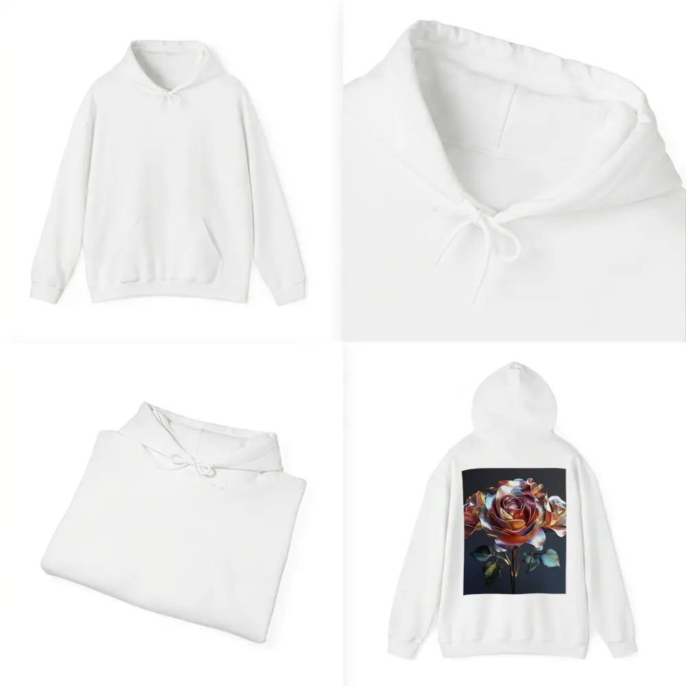 Metallic Rose Iridescent Petals Dark Background – Hoodies