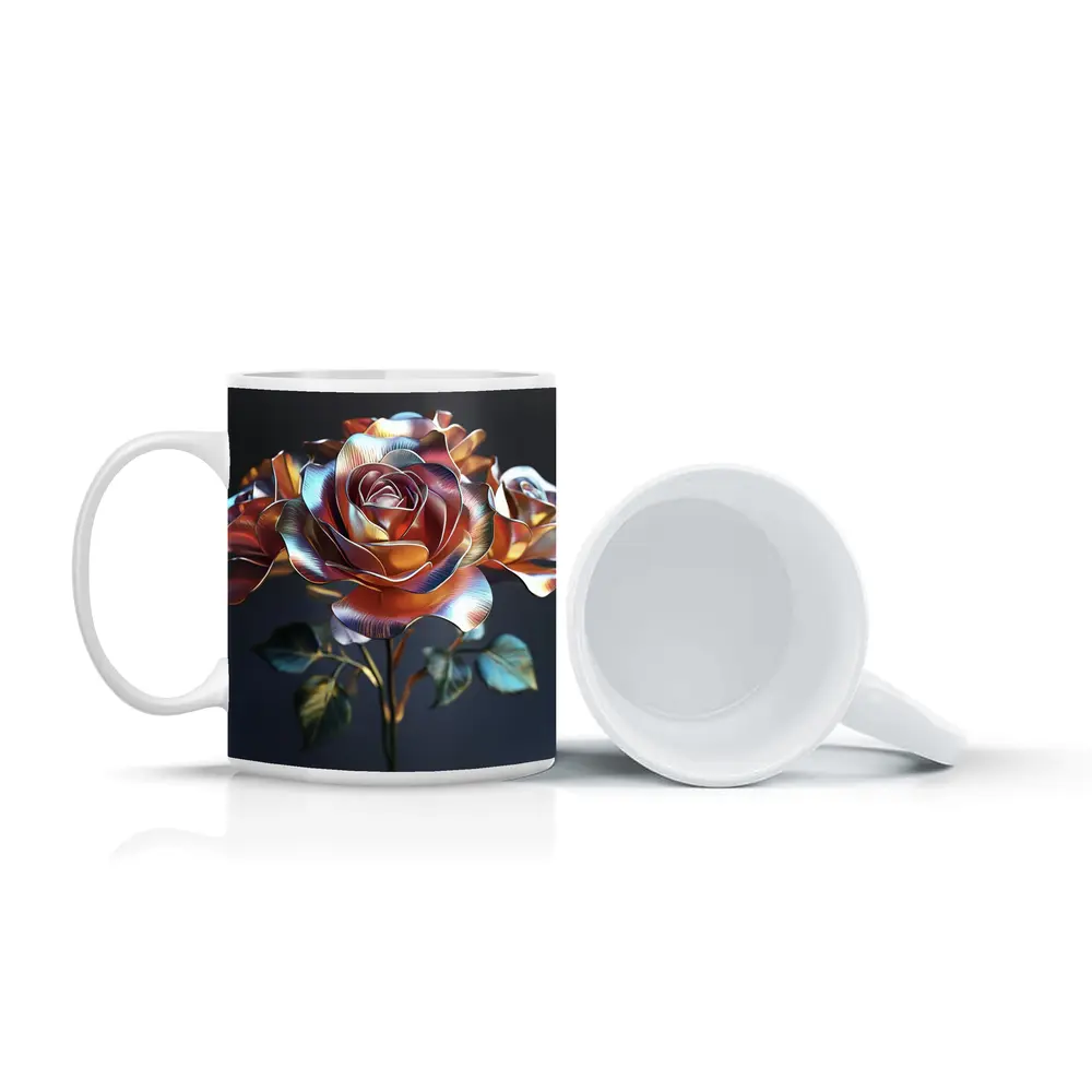 Metallic Rose Iridescent Petals Dark Background – Mugs