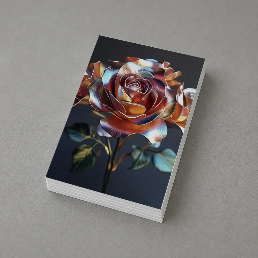Metallic Rose Iridescent Petals Dark Background – Postcards