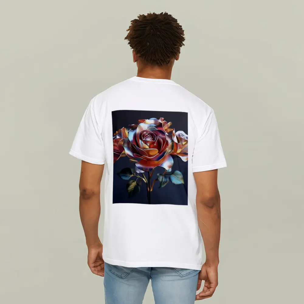 Metallic Rose Iridescent Petals Dark Background – T-Shirts