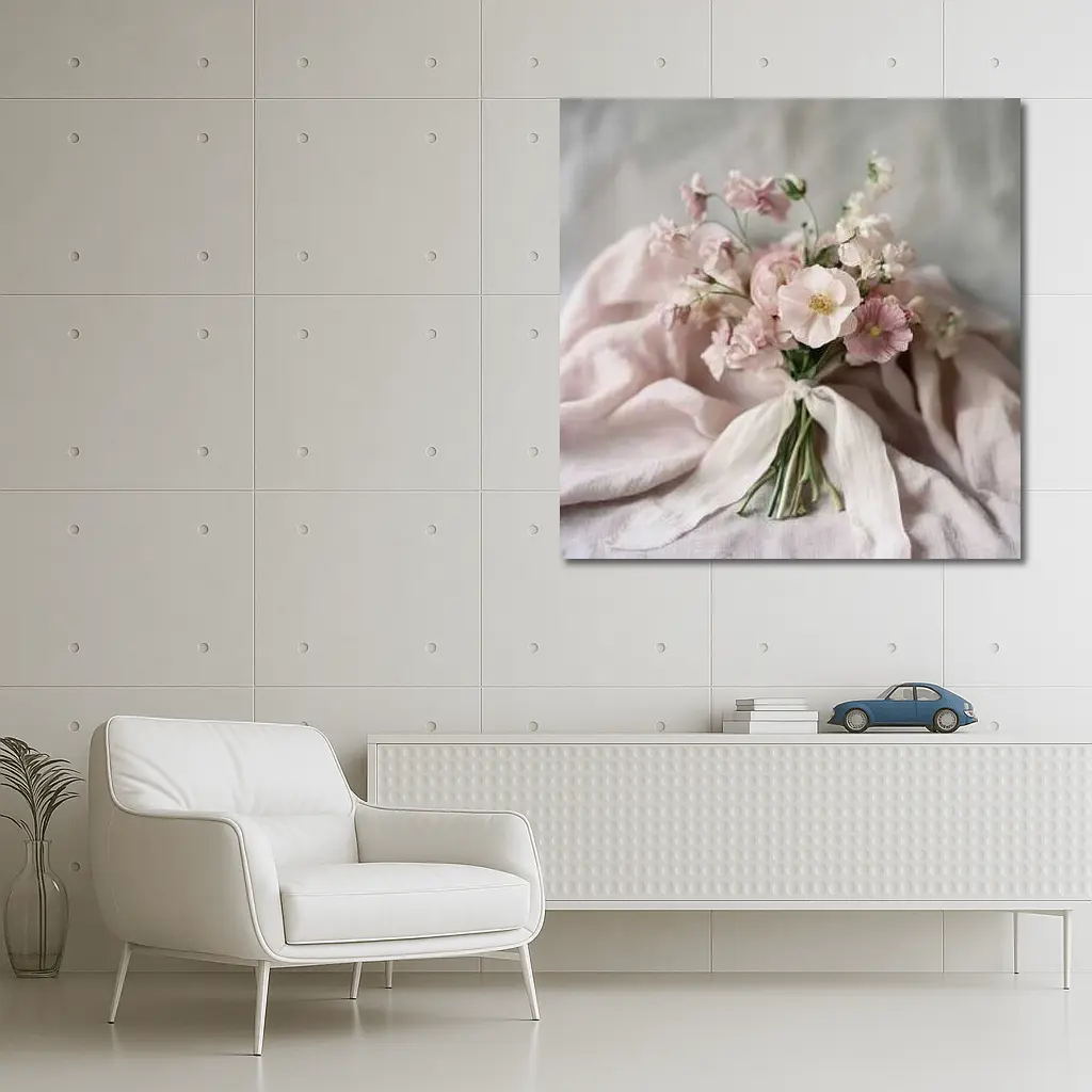 Pink Ranunculus Bouquet Soft Linen Background – Wall Art