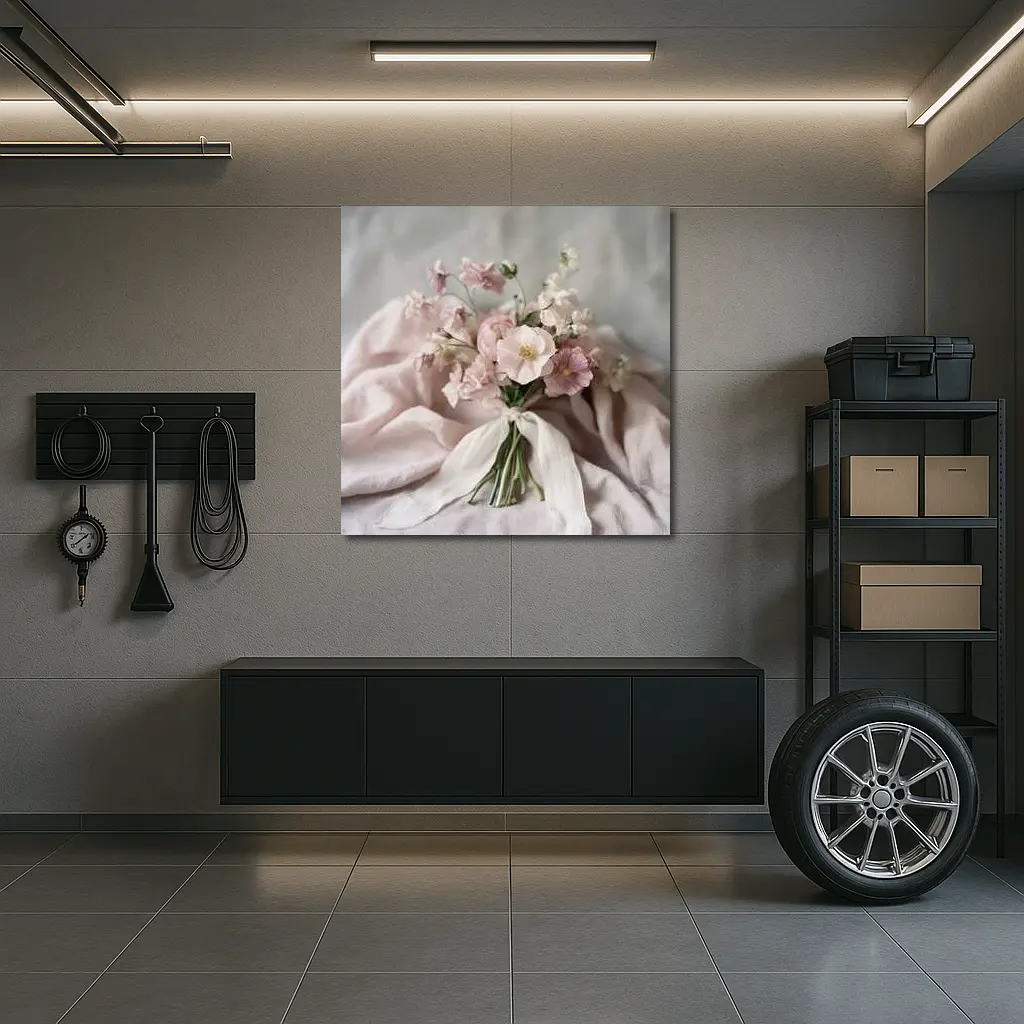 Pink Ranunculus Bouquet Soft Linen Background – Wall Art