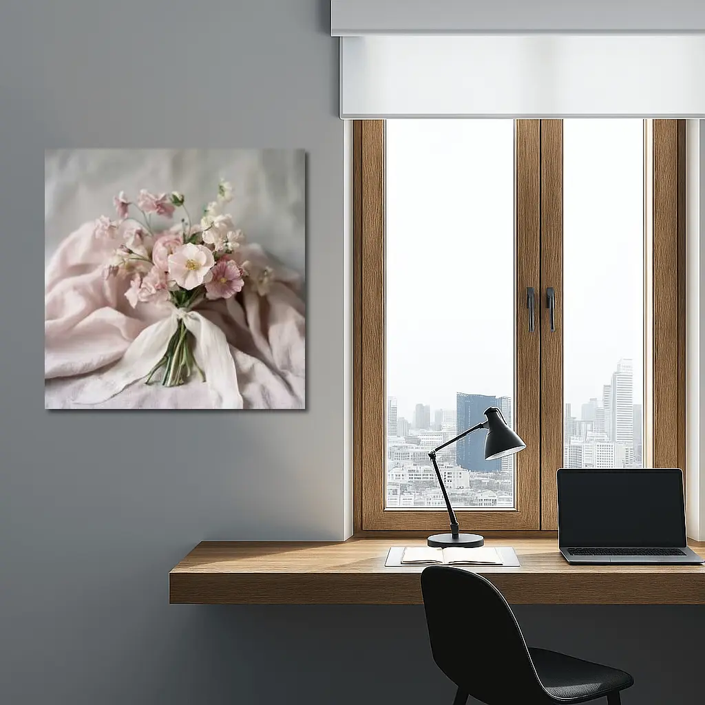 Pink Ranunculus Bouquet Soft Linen Background – Wall Art